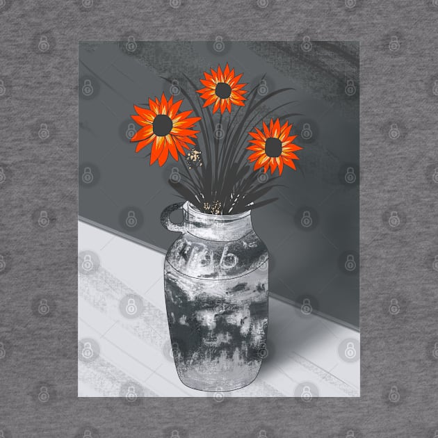 gray vase with orange flowers by Mimie20